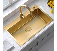 Lavello da cucina in acciaio inox con miscelatore estraibile a spruzzo, kit scolapiatti a vasca singola (75 x 45 x 21 cm) ideale per cucinare all'aperto e camper