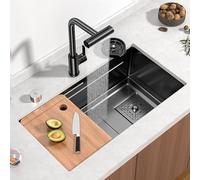 Lavello da cucina in acciaio inox con rubinetto a cascata, doccetta estraibile, stazione di lavoro a vasca singola e accessori