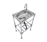 Lavello da cucina in acciaio inox con rubinetto a vasca singola per lavanderia, garage, fattoria, 42 x 37 cm, miscelatore per acqua fredda e calda, facile da pulire