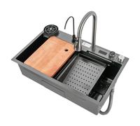 Lavello da cucina, in acciaio inox con rubinetto estraibile a 360°, display digitale, 3 tipi di acqua, 75 x 46 x 20 cm, con riduzione del rumore, per cucina, bar e commerciale