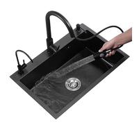 Lavello da Cucina in Acciaio Inox con Rubinetto Estraibile Nero, Design a Vasca Singola, Accessori Completi Inclusi (72 x 45 20 cm) - Moderno e per la Cucina casalinga