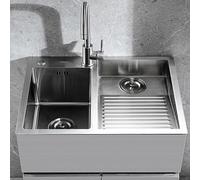 Lavello da cucina in acciaio inox con rubinetto Lavandino a doppia vasca per la casa piscina balcone EasyClean lavabo 600 mm Dimensioni e design