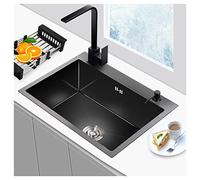 Lavello da Cucina in Acciaio Inox con Rubinetto Quadrato e Gruppo di Scarico, lavello da banco a Una Vasca, Nero 55x45x21 cm, Design in Metallo per Uso Domestico e Comme
