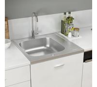 Lavello da cucina in acciaio inox con scolapiatti argento, set singolo 600 x 600 x 155 mm, resistente al calore e ai graffi, per montaggio sopra o sotto piano