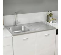 Lavello da cucina in acciaio inox con sgocciolatoio, 1000 x 600 x 155 mm, colore argento, resistente al calore e ai graffi, con tubo di scarico, adatto per montaggio sopra o sotto