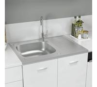 Lavello da cucina in acciaio inox con sgocciolatoio, 800 x 600 x 155 mm, resistente al calore e ai graffi, con tubo di scarico e due fori per rubinetto da 35 mm per lato sinistro o destro