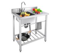 Lavello Da Cucina In Acciaio Inox Con Tagliere Singola Bowl Lavello Utility Standalone Grande Capacità Resistente agli Spruzzi Piedi Regolabili
