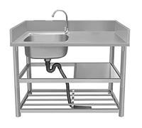 Lavello da cucina in acciaio inox con vasca singola con banco da lavoro e ripiani, rubinetto autoportante per bagno, ristorante, casa colonica