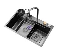 Lavello da cucina in acciaio inox da 68/75/80 cm, grande, multifunzione, con rubinetto a cascata e accessori completi, design sottopiano, per lavastoviglie