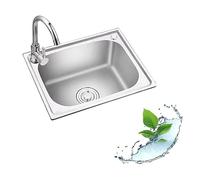 Lavello da cucina in acciaio inox da incasso, con scolapiatti, ideale per stanze e bar, colore argento, dimensioni C4 (53 x 38 x 17 cm)