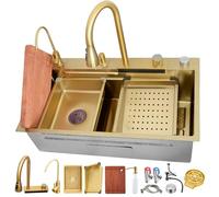 Lavello da cucina in acciaio inox di grande capacità, 75 x 50 cm, lavello a vasca singola con rubinetto estraibile a cascata e set completo di accessori