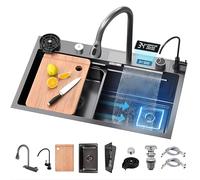 Lavello da Cucina in Acciaio Inox di Grandi Dimensioni 85x45 cm con Rubinetto Estraibile, scolapiatti, Accessori e Display della Temperatura. Lavello Multifunzionale ad Alta capacità per Cuc