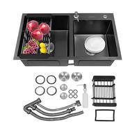 Lavello da cucina in acciaio inox, doppio lavello con dispenser di sapone e scolapiatti, montaggio a filo piatto, 78 x 43 x 22 cm