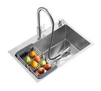Lavello da cucina in acciaio inox, grande, 68 x 45 cm, multifunzione, con rubinetto girevole e dispenser di sapone, design moderno per uso domestico e ristorante