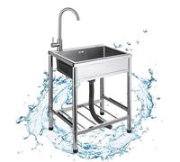 Lavello da Cucina In Acciaio Inox Indipendente Commerciale Con rubinetti caldi e freddi, Lavatoio da Campeggio Lavandino da Esterno Autoportante Per lavanderia