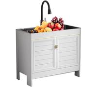 Lavello da cucina in acciaio inox - Lavandino autoportante per lavanderia da esterno con raccordo per tubo, bianco - ideale per uso domestico e giardino, design durevole ed elegante