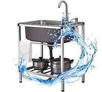 Lavello da cucina in acciaio inox, lavello da cucina a una vasca, lavello da cucina per ristoranti commerciali, lavello da esterno indipendente con rubinetto per acqua calda e fredda e