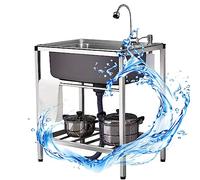 Lavello da cucina in acciaio inox, lavello da cucina a una vasca, lavello da cucina per ristoranti commerciali, lavello da esterno indipendente con rubinetto per acqua calda e fredda e