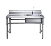 Lavello da cucina in acciaio inox, lavello da cucina indipendente in stile rustico, 1000 x 500 x 800 mm/393 x 196 x 314 pollici, scolapiatti destro, cestello di scarico, gruppo di scarico