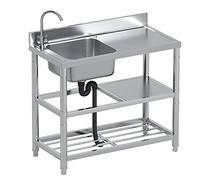 Lavello da cucina in acciaio inox, lavello da esterno indipendente con piano di lavoro e doppio ripiano per lavanderia, garage, campeggio, cucina commerciale
