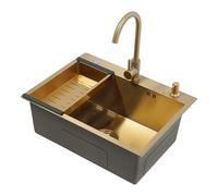 Lavello da cucina in acciaio inox lavello integrato con rubinetto girevole a 360° e scolapiatti, 1 vassoio lavello multifunzione, per la casa, hotel, ristorante, lavanderia