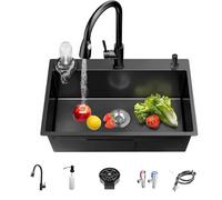 Lavello da cucina in acciaio inox nero 80x45 cm, compatto, da incasso o appoggio, lavello singolo vasca, ideale per piccole cucine, bar, lavanderie e food truck (C, 80x45cm)