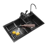 Lavello da cucina in acciaio inox nero con girevole a 360° Fau dispenser di sapone integrato e kit di scarico design moderno per cucine 78 x 43 x 20 cm e 72 x 40 x 20 cm Opts
