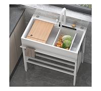 Lavello da cucina in acciaio inox nero con rubinetto a cascata Raindance, vasca singola per esterni, lavello commerciale indipendente, set di filtri di scarico, dispenser di sapone