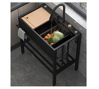 Lavello da cucina in acciaio inox nero con rubinetto a cascata Raindance, vasca singola per esterni, lavello commerciale indipendente, set di filtri di scarico, dispenser di sapone