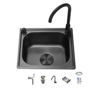 Lavello da cucina in acciaio inox nero con rubinetto caldo e freddo sottotop per caravan camper bar 45 x 39 cm (17,7 x 15,4 pollici)