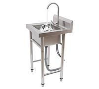 Lavello da cucina in acciaio inox, organizer per lavello da cucina, in acciaio inox, con lavello e rubinetto, per interni ed esterni, autoportante, 90 x 50 x 50 cm