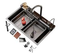 Lavello da cucina in acciaio inox per lavello da cucina per verdure postazione di lavoro con rubinetto estraibile due cascate(68 * 46CM)