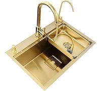Lavello da cucina in acciaio inox spazzolato a vasca singola con scolapiatti e kit di montaggio D 68 x 46 x 22 cm per arredamento moderno della casa
