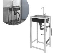 Lavello da cucina in acciaio inox spesso, singolo, con supporto da pavimento, rubinetto di servizio integrato, indipendente, for cucina commerciale, lavanderia