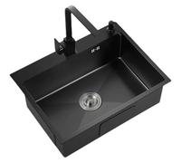 Lavello da cucina in acciaio inox, top mount, design a 2 fori, per cucina e bagno (55 x 45 cm)
