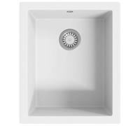 Lavello da Cucina in Granito Bianco con Troppo Pieno, 1 Vassoio Extra | Resistente al calore e agli urti, foro di scarico 90 mm, montaggio a piano, facile manutenzione, design senza tempo