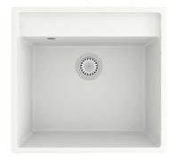 Lavello da Cucina in Granito Bianco con Troppo pieno e Creato, 1 Vassoio | Piletta 90 mm, montaggio su/sotto/incassato, granito resistente agli urti, facile manutenzione