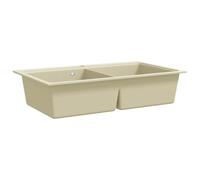 Lavello da Cucina in Granito Doppio Vassoio Beige con Filtro | Resistente al calore, graffi e urti, vasche profonde, facile da pulire, semplice da montare