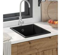 Lavello da cucina in granito, nero, 38 x 44 x 20 cm, rettangolare, con sgocciolatoio e sifone da incasso, sottoscolamento, antigraffio, antiruggine, ideale per cucina, giardino, campeggio