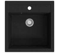 Lavello da Cucina in Granito Nero, Singolo Vassoio Extra Profondo con | Granito resistente al calore graffi, foro preforato per rubinetto, facile da pulire, design senza tempo