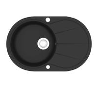 Lavello da Cucina in Granito Nero, Vassoio Singolo Extra-Profondo | Granito resistente al calore graffi urti, montaggio destro, manutenzione facile, design senza tempo