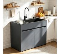 Lavello da Cucina in Inox con Armadietto Alluminio a Nido d'Ape, Sifone Incluso per Giardino, Terrazza e Ripostiglio