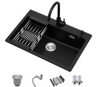 Lavello Da Cucina In Pietra Al Quarzo Lavello Da Cucina Multifunzione Stazione Di Lavoro Singola Valvola Ad Angolo Rubinetto Rotondo(6545)