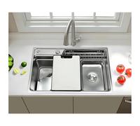 Lavello Da Cucina In Stile Giapponese, Con Scolapiatti, Piccolo Lavabo, Tagliere, Colino Triangolare, Pomello Di Scarico, Set Di Scarico, Lavello A Barra In Acciaio Inox 304