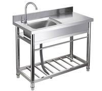 Lavello da Cucina Indipendente con Piano di Lavoro, Rubinetto, Lavandino da Esterno con Scaffale portaoggetti, Kit di scarico per Interni Esterni, 100x50x90 cm