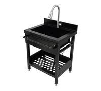 Lavello da cucina indipendente in acciaio inox, colore nero, per esterni, con rubinetto estraibile, tubi e set di scarico, 65,4 x 51,4 x 92 cm