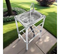 Lavello da cucina indipendente in acciaio inox con rubinetto per acqua fredda: design a vasca singola, adatto per campeggio, giardini, lavanderia.