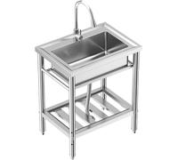 Lavello da cucina indipendente, in acciaio inox, con rubinetto, ripiano e accessori, set completo per cucina, bagno, commerciale, 70 x 50 x 86 cm, antiruggine e durevole