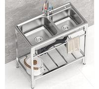 Lavello da Cucina Indipendente in Acciaio Inox per Esterni - 2 Vasche con Rubinetto Freddo Caldo per Ristorante/Giardino 83x45x85cm