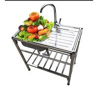 Lavello da Cucina Indipendente Lavandino da Esterno Acciaio Inox Lavello da Cucina con Ripiano di Stoccaggio con Rubinetti e Filtro per Ristoranti Bagni Garage Magazzini Interni Esterni. (Color : Hot